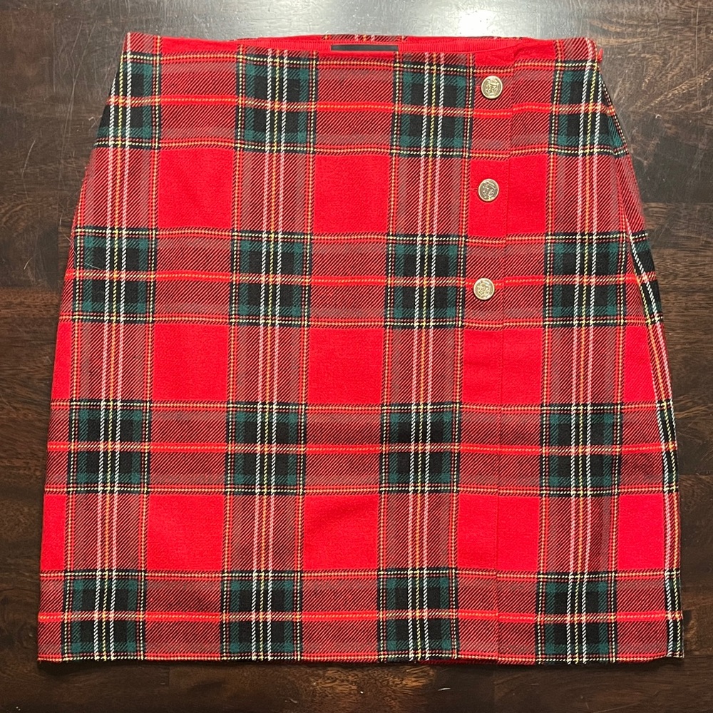 Talbot’s Red Plaid Button-Accent Skirt
